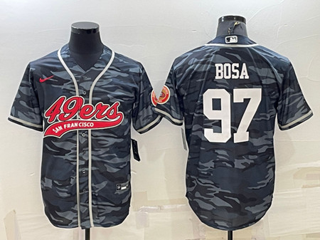 Men's San Francisco 49ers #97 Nick Bosa Gray Camo With Patch Cool Base Stitched Baseball Jersey